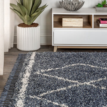 Beautiful mercer Shag Plush Tassel Moroccan Tribal Geometric Trellis Area Rug